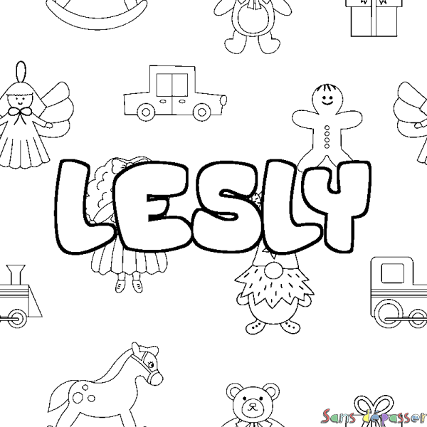 Coloriage pr&eacute;nom LESLY - d&eacute;cor Jouets