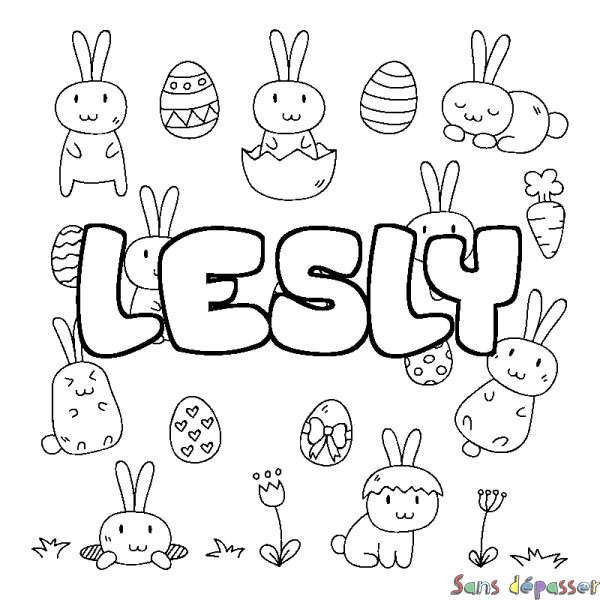 Coloriage pr&eacute;nom LESLY - d&eacute;cor Paques