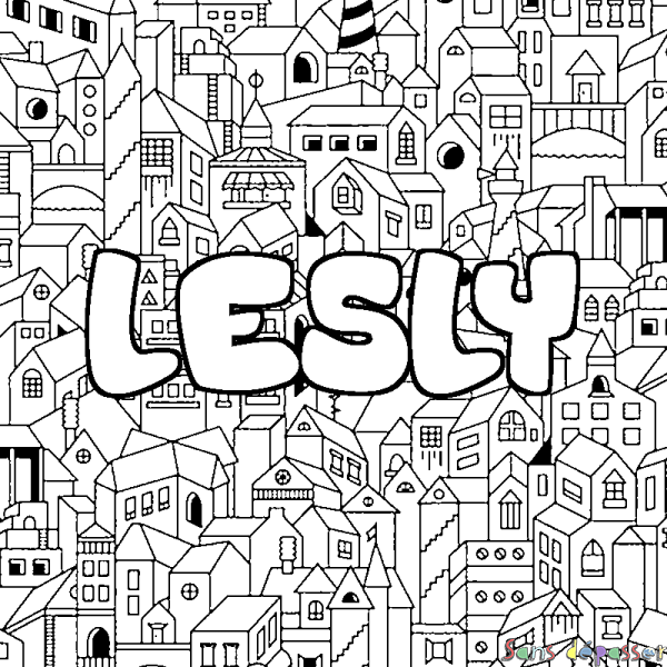 Coloriage prénom LESLY - d&eacute;cor Ville