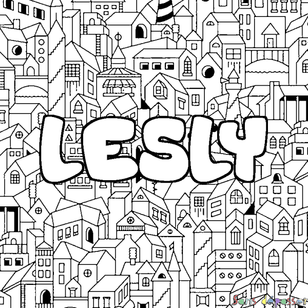 Coloriage pr&eacute;nom LESLY - d&eacute;cor Ville