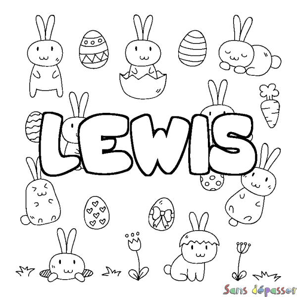 Coloriage pr&eacute;nom LEWIS - d&eacute;cor Paques
