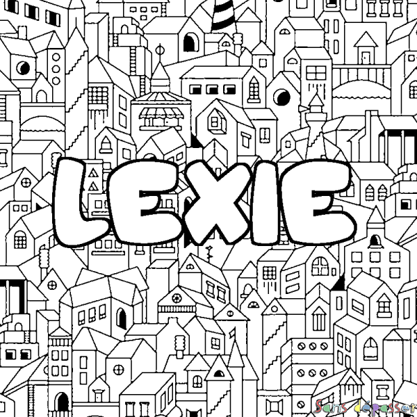 Coloriage prénom LEXIE - d&eacute;cor Ville