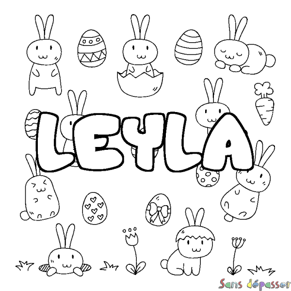 Coloriage pr&eacute;nom LEYLA - d&eacute;cor Paques