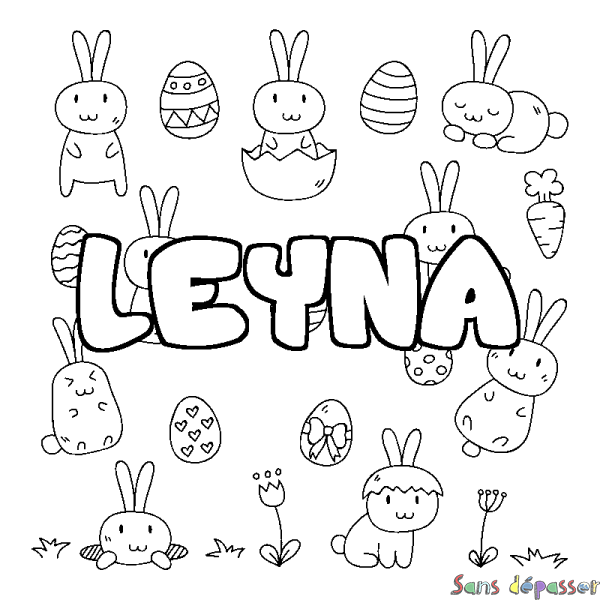 Coloriage pr&eacute;nom LEYNA - d&eacute;cor Paques