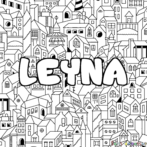 Coloriage pr&eacute;nom LEYNA - d&eacute;cor Ville