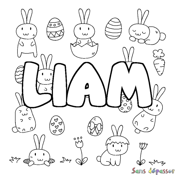 Coloriage pr&eacute;nom LIAM - d&eacute;cor Paques