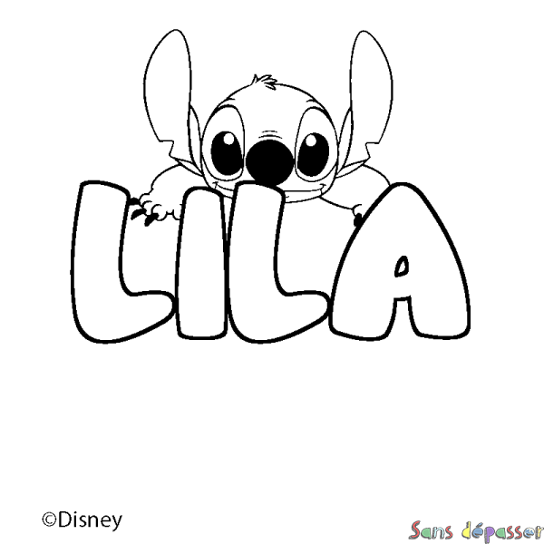 Coloriage pr&eacute;nom LILA - d&eacute;cor Stitch