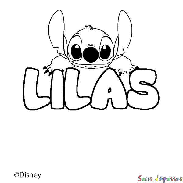 Coloriage pr&eacute;nom LILAS - d&eacute;cor Stitch