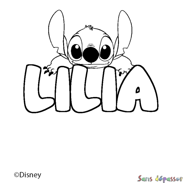 Coloriage pr&eacute;nom LILIA - d&eacute;cor Stitch