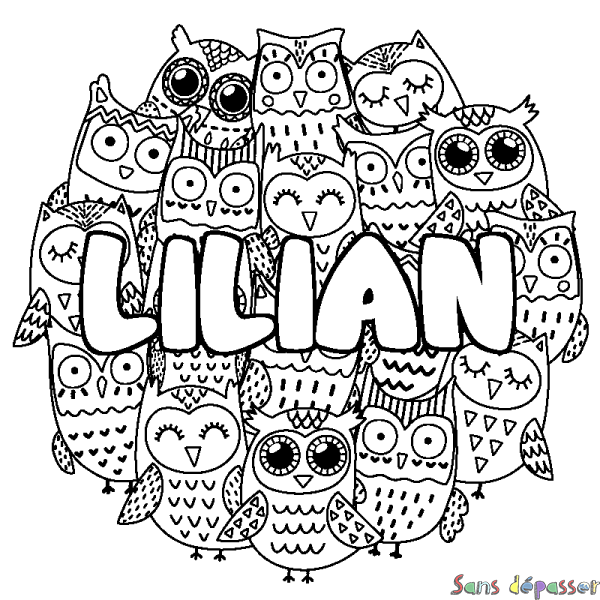 Coloriage pr&eacute;nom LILIAN - d&eacute;cor Chouettes