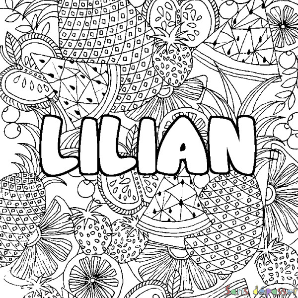 Coloriage pr&eacute;nom LILIAN - d&eacute;cor Mandala fruits