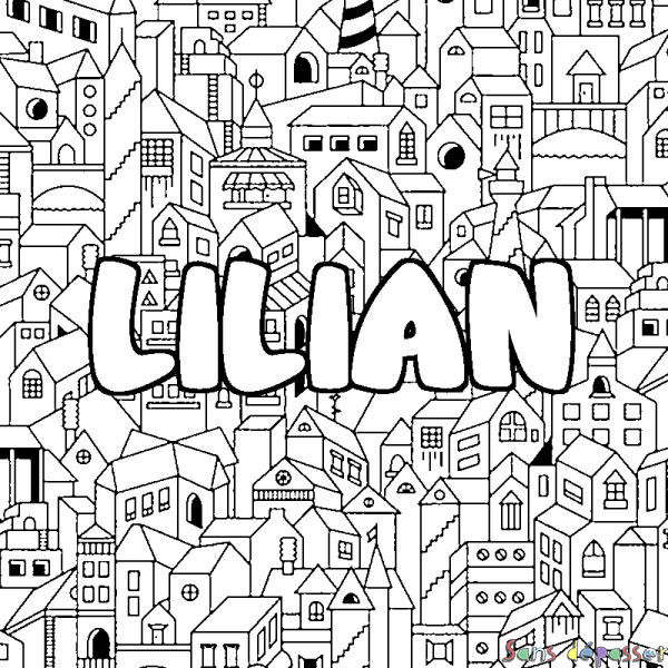 Coloriage pr&eacute;nom LILIAN - d&eacute;cor Ville