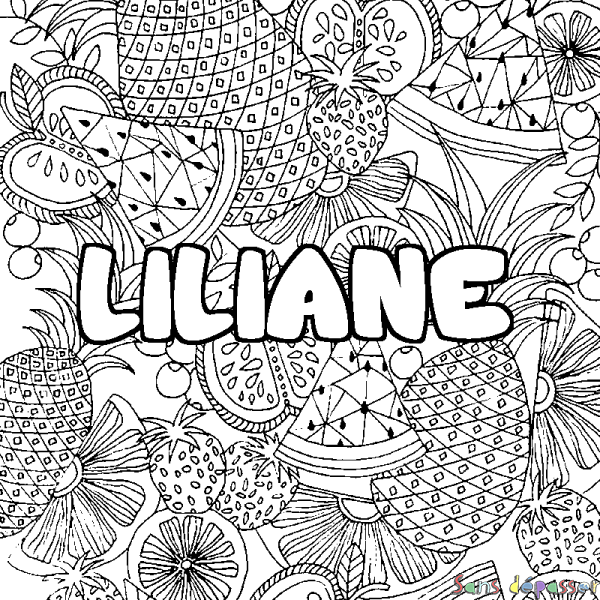 Coloriage pr&eacute;nom LILIANE - d&eacute;cor Mandala fruits