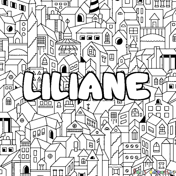 Coloriage pr&eacute;nom LILIANE - d&eacute;cor Ville