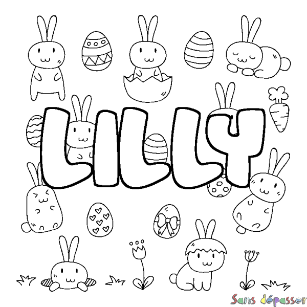 Coloriage pr&eacute;nom LILLY - d&eacute;cor Paques