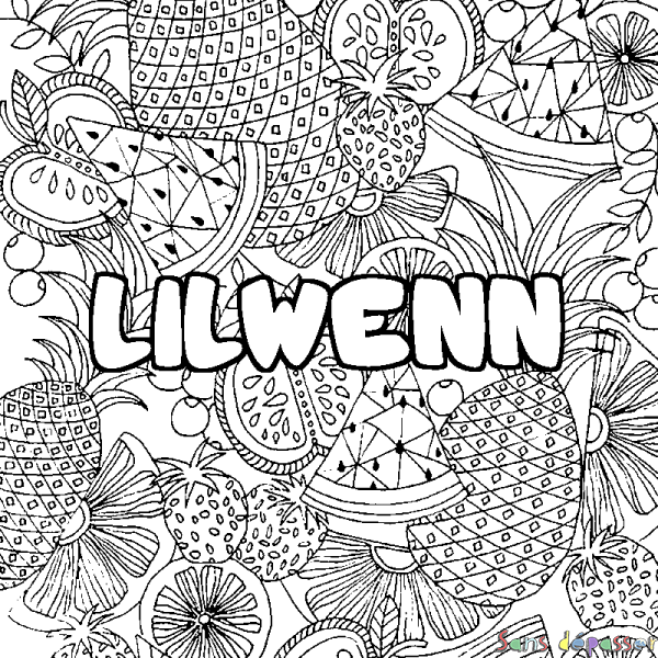 Coloriage pr&eacute;nom LILWENN - d&eacute;cor Mandala fruits