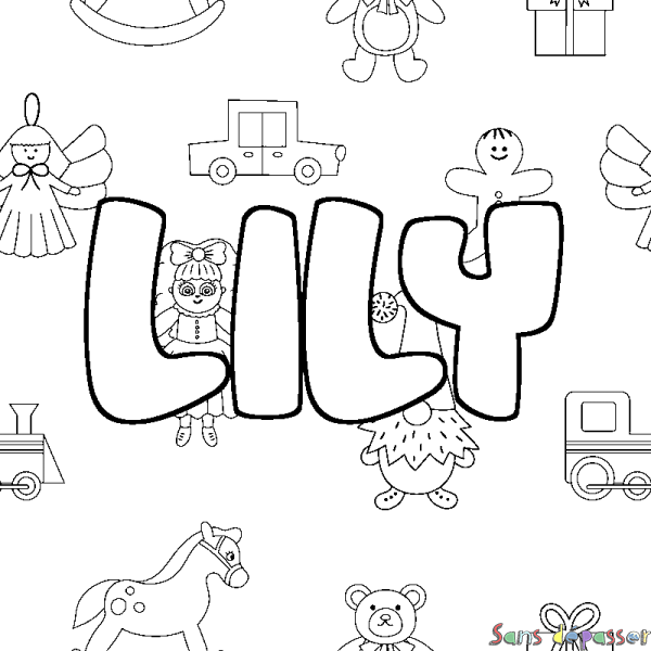 Coloriage pr&eacute;nom LILY - d&eacute;cor Jouets