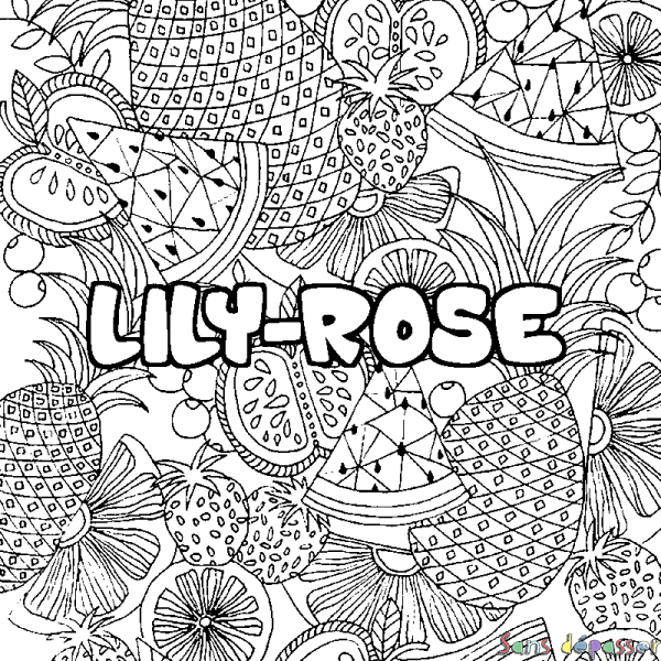 Coloriage prénom LILY-ROSE - d&eacute;cor Mandala fruits