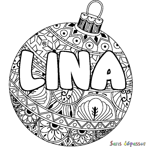Coloriage pr&eacute;nom LINA - d&eacute;cor Boule de No&euml;l