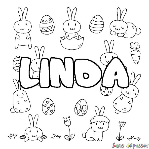 Coloriage pr&eacute;nom LINDA - d&eacute;cor Paques