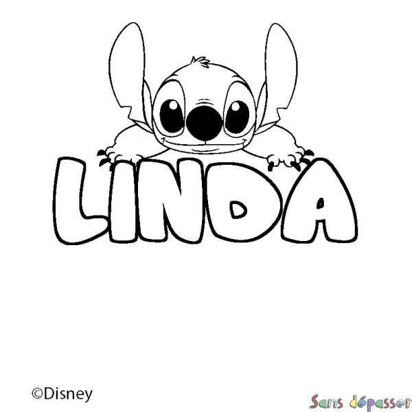Coloriage pr&eacute;nom LINDA - d&eacute;cor Stitch