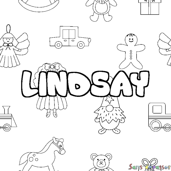 Coloriage pr&eacute;nom LINDSAY - d&eacute;cor Jouets
