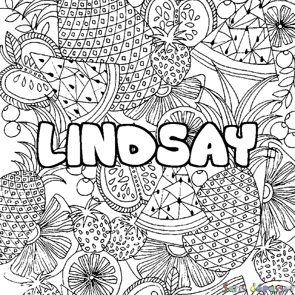 Coloriage prénom LINDSAY - d&eacute;cor Mandala fruits