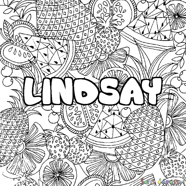 Coloriage pr&eacute;nom LINDSAY - d&eacute;cor Mandala fruits
