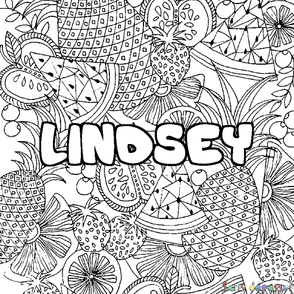 Coloriage prénom LINDSEY - d&eacute;cor Mandala fruits