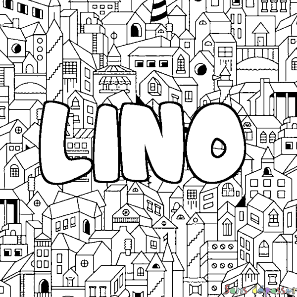 Coloriage prénom LINO - d&eacute;cor Ville