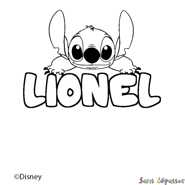 Coloriage pr&eacute;nom LIONEL - d&eacute;cor Stitch