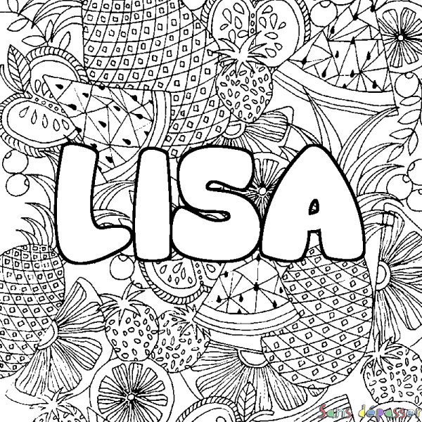 Coloriage prénom LISA - d&eacute;cor Mandala fruits