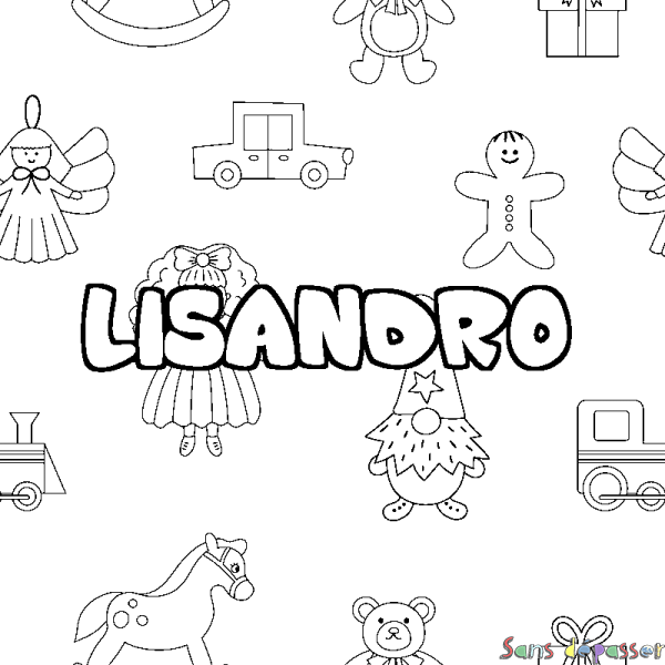 Coloriage pr&eacute;nom LISANDRO - d&eacute;cor Jouets