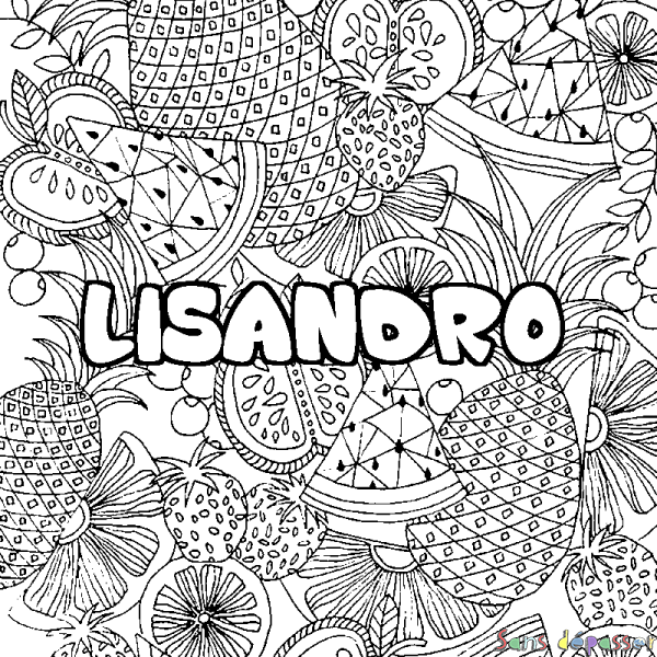 Coloriage prénom LISANDRO - d&eacute;cor Mandala fruits