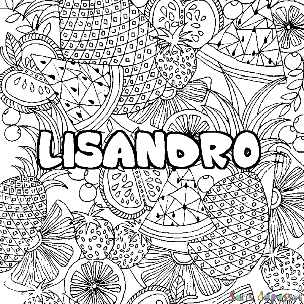 Coloriage pr&eacute;nom LISANDRO - d&eacute;cor Mandala fruits