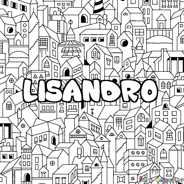 Coloriage pr&eacute;nom LISANDRO - d&eacute;cor Ville