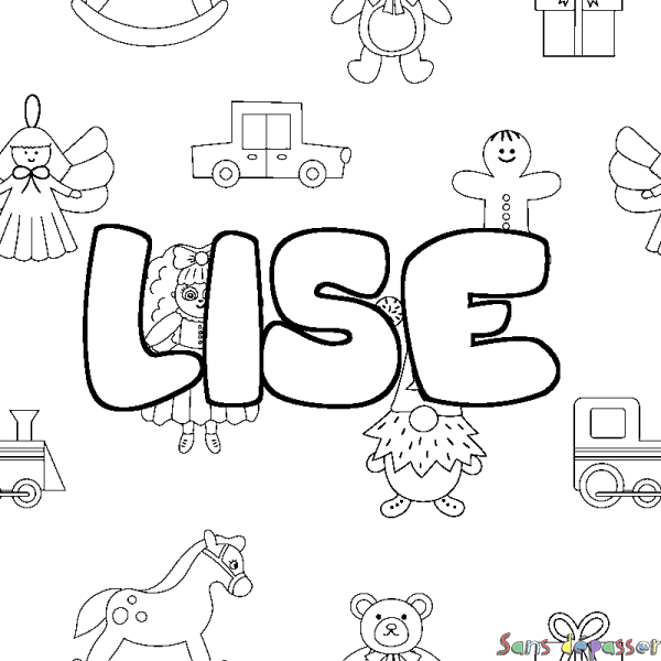Coloriage pr&eacute;nom LISE - d&eacute;cor Jouets