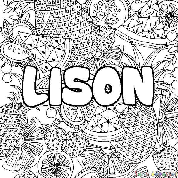 Coloriage pr&eacute;nom LISON - d&eacute;cor Mandala fruits