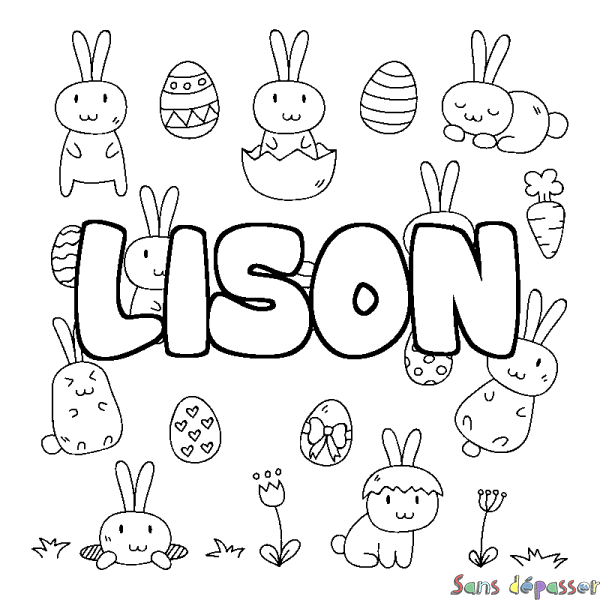 Coloriage pr&eacute;nom LISON - d&eacute;cor Paques