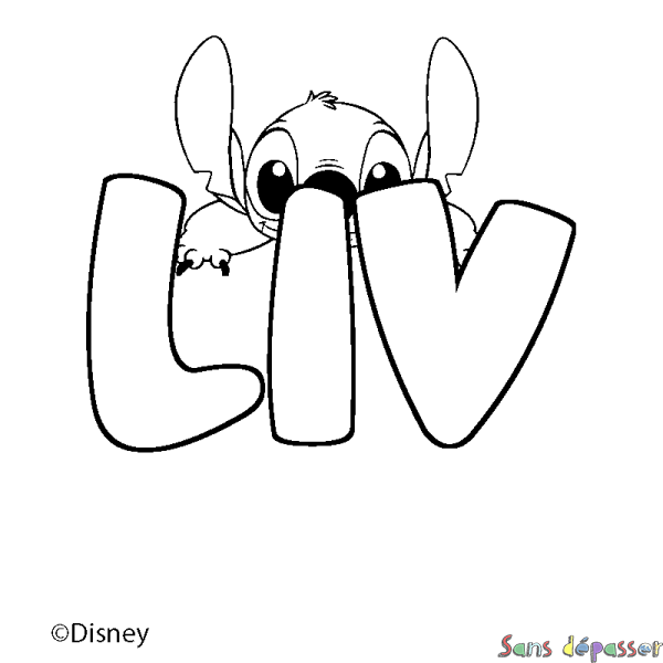 Coloriage pr&eacute;nom LIV - d&eacute;cor Stitch