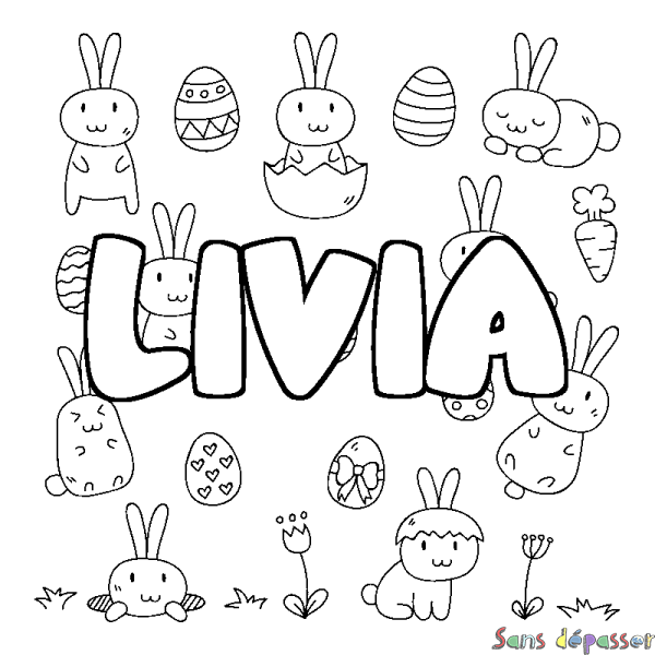 Coloriage pr&eacute;nom LIVIA - d&eacute;cor Paques