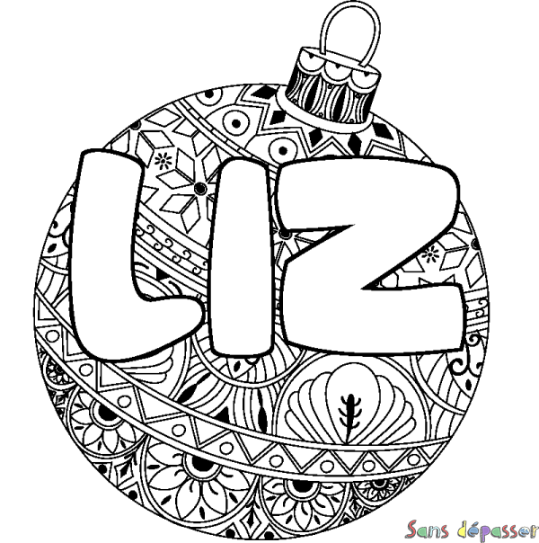 Coloriage pr&eacute;nom LIZ - d&eacute;cor Boule de No&euml;l