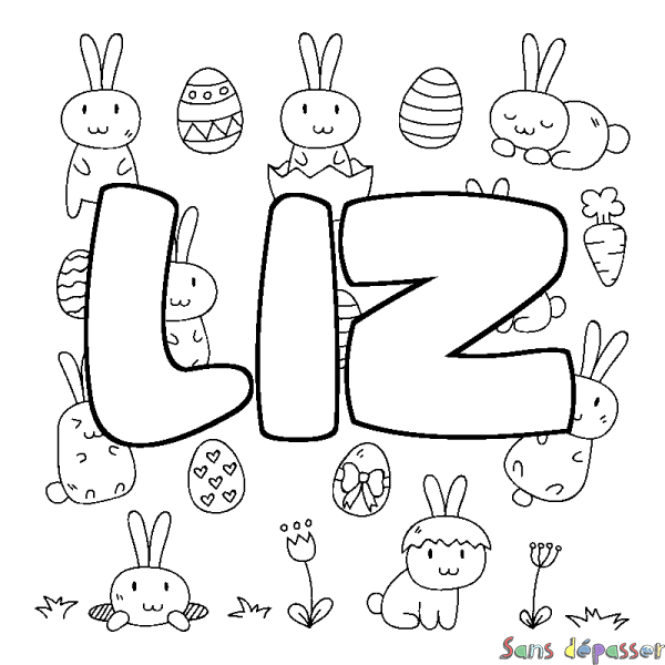 Coloriage pr&eacute;nom LIZ - d&eacute;cor Paques