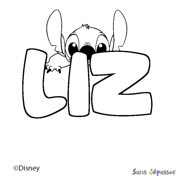 Coloriage pr&eacute;nom LIZ - d&eacute;cor Stitch