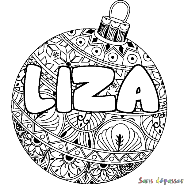 Coloriage pr&eacute;nom LIZA - d&eacute;cor Boule de No&euml;l