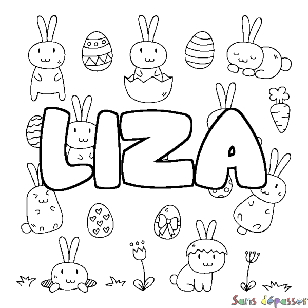 Coloriage pr&eacute;nom LIZA - d&eacute;cor Paques