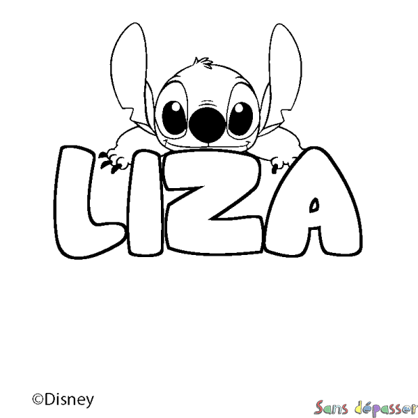 Coloriage pr&eacute;nom LIZA - d&eacute;cor Stitch