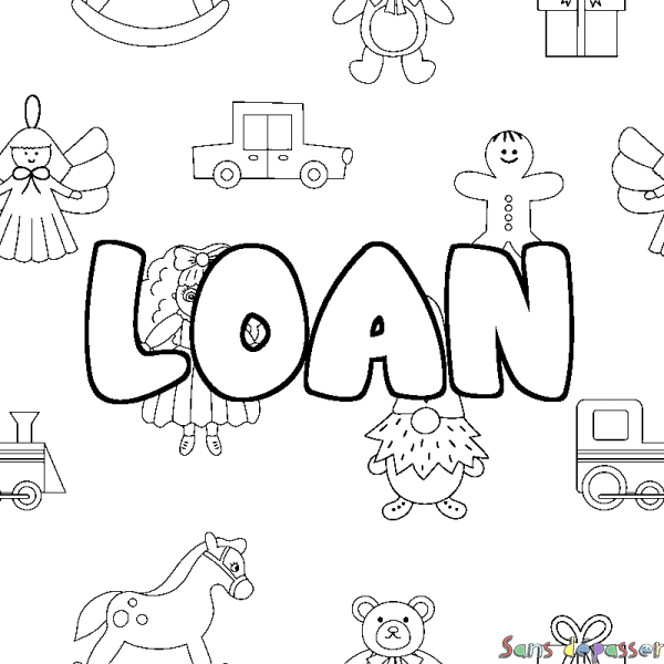 Coloriage pr&eacute;nom LOAN - d&eacute;cor Jouets