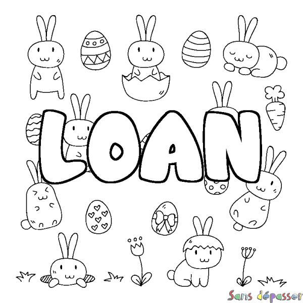 Coloriage pr&eacute;nom LOAN - d&eacute;cor Paques