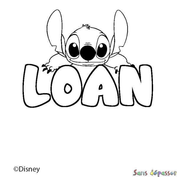 Coloriage pr&eacute;nom LOAN - d&eacute;cor Stitch